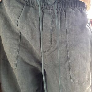 Athleta Retreat size 6 Linen High Rise Wide Leg Pant Teal Blue